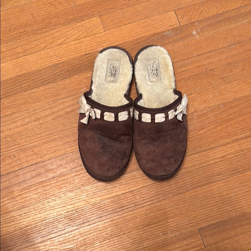 UGG Brown and Cream Suede Slippers